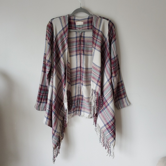 Altar'd State Sweaters - Altar'd State Cardigan Plaid Fall Long w/ Fringe